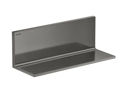 Schlichte Ablage von AXOR in Poliertem Schwarz-Chrom, rechteckige Form, mit erhöhter Rückwand. Geeignet für Badezimmer oder Küchen.